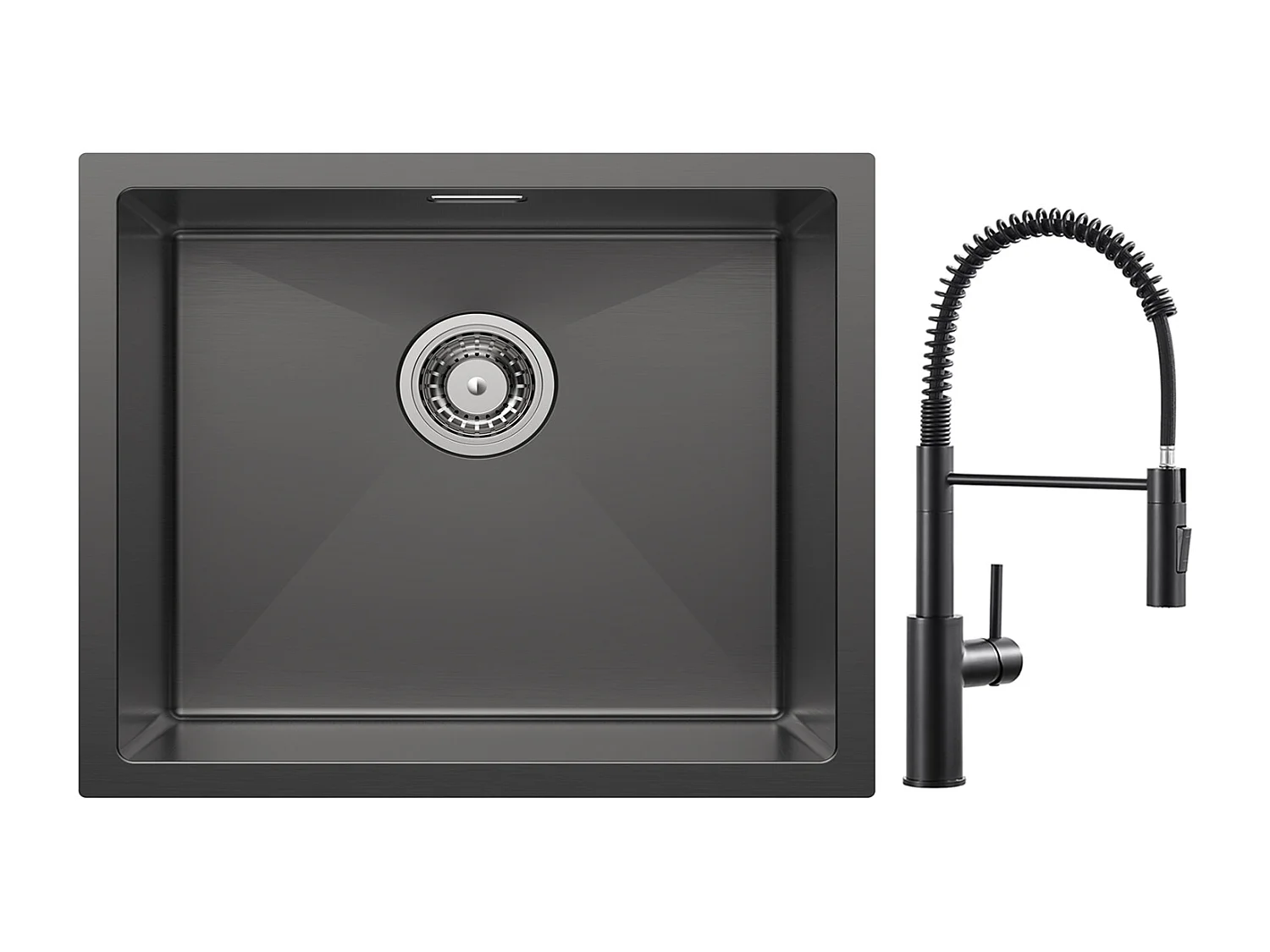 Lavello Cucina Cecipa Max 1 Vasca 50*44cm Lavello Cucina Acciaio Inox Antracite Nero Lavello Incasso + Miscelatore Cucina Molla Nera con Doccetta Estraibile