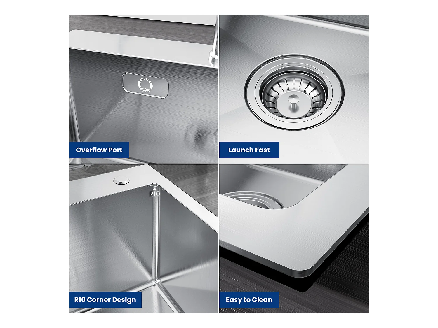 Cecipa max Évier Inox Évier Cuisine 1 Bac 50 × 45 cm Évier de Cuisine Brossé + Mitigeur avec Douchette Extractible, 3 Modes de Sortie D'eau, Brossé