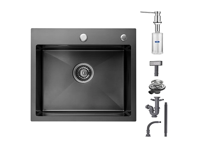 Cecipa max Évier 1 Bac 50×45×18.5CM Évier Cuisine Carré en Acier Inox + Distributeur de Savon