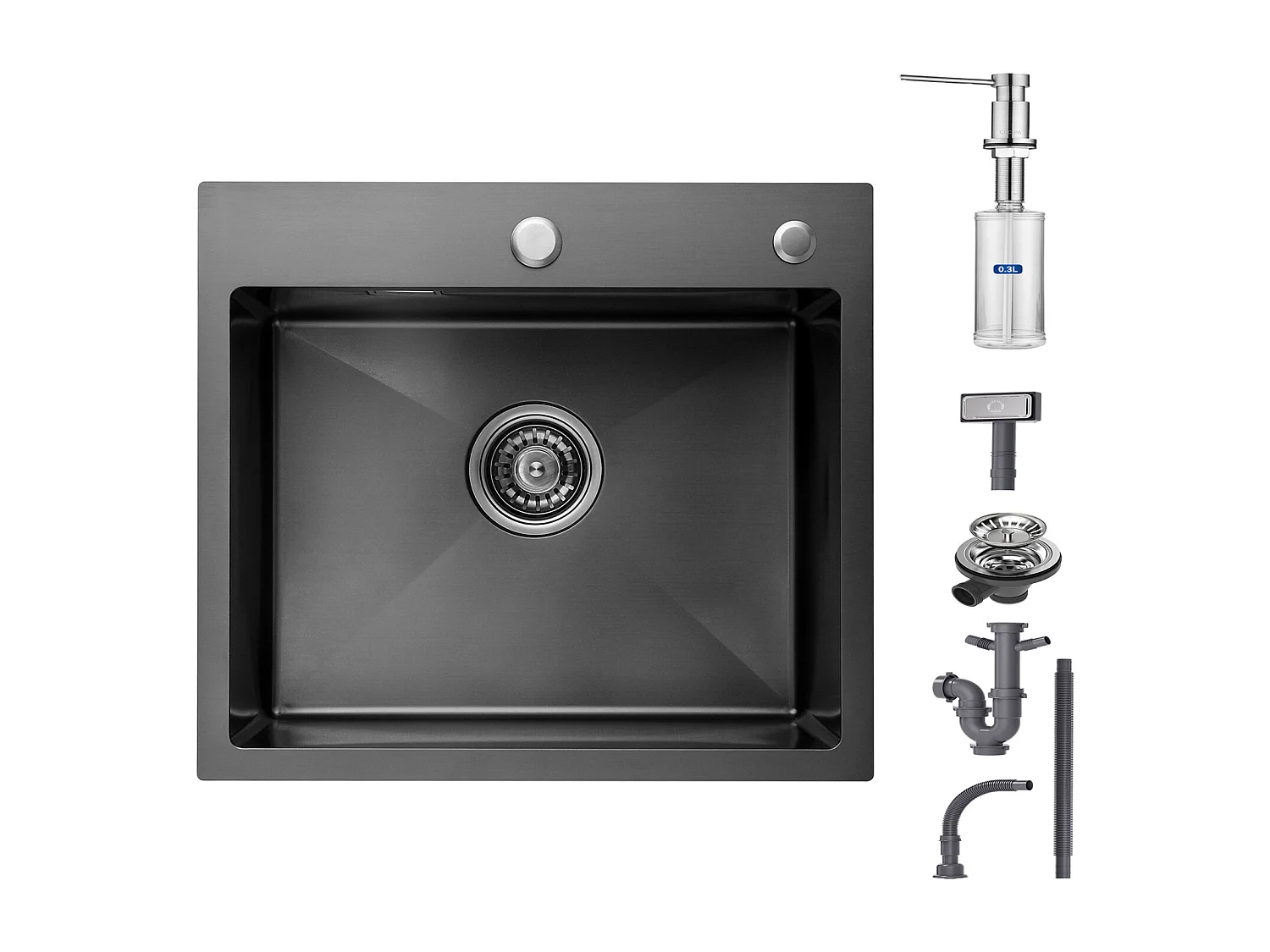 Cecipa max Einzelspüle, 50 x 45 x 18,5 cm, quadratische Küchenspüle aus Edelstahl + Seifenspender