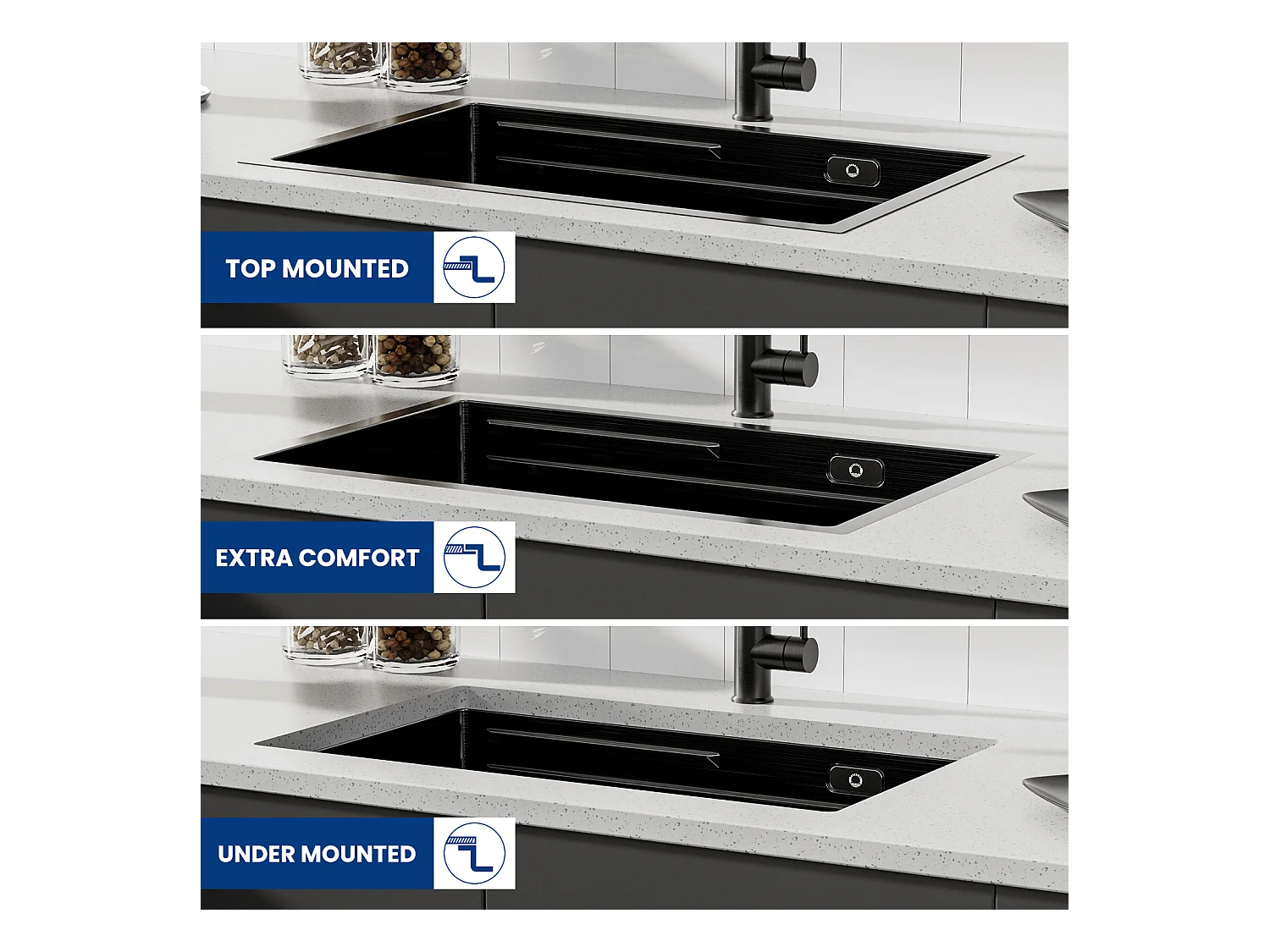 Lavello da cucina 1 vasca 70×44×21 cm Lavello in acciaio inox nero con gocciolatoio e vasca + Miscelatore da cucina pieghevole spazzolato