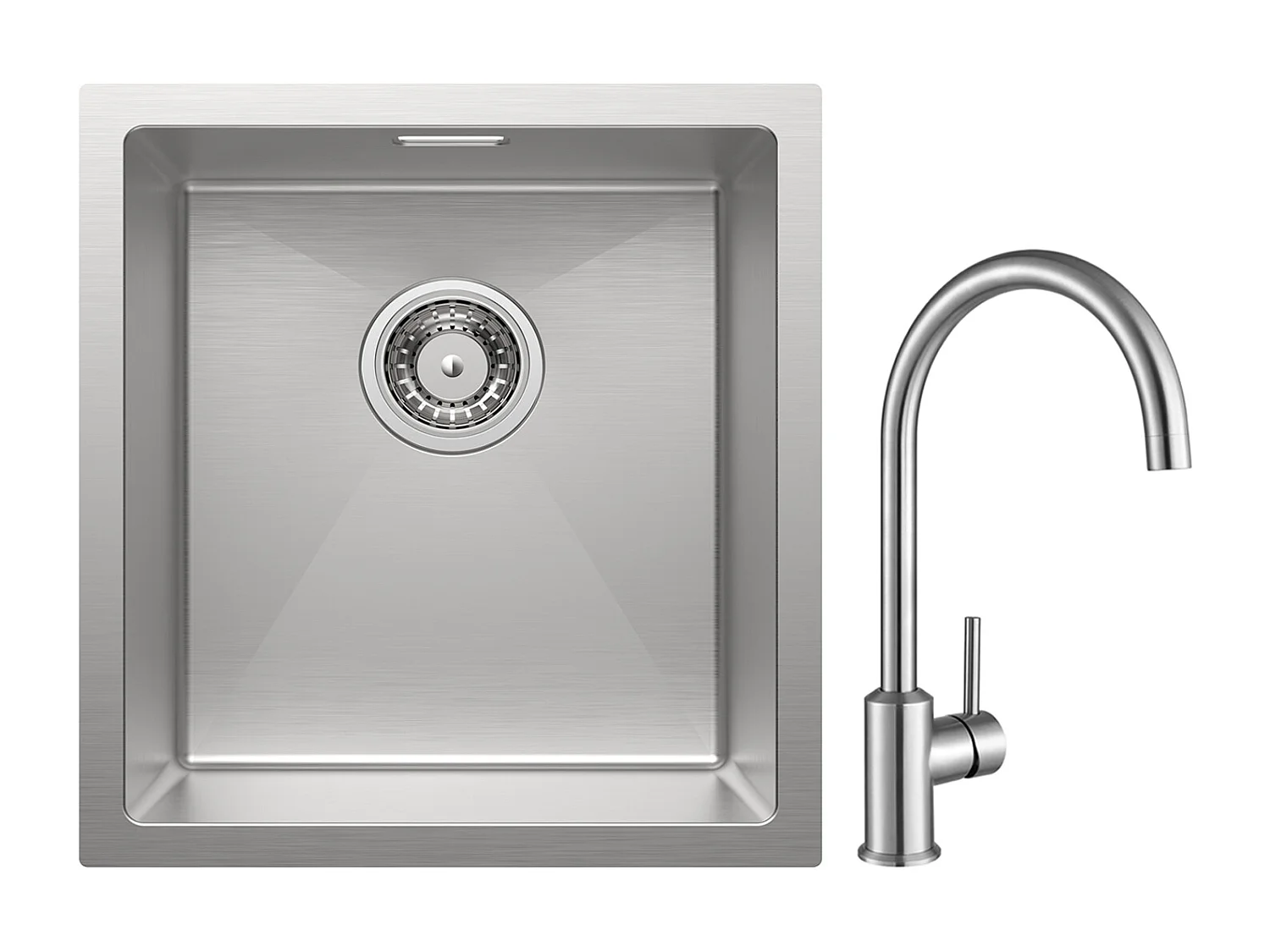 Cecipa MAX Évier de Cuisine 1 Bac 40x44x19 cm Évier Inox Brossé + Mitigeur de Cuisine en Inox Brossé