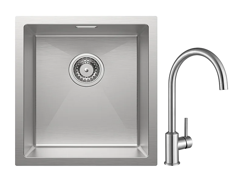 Cecipa MAX Évier de Cuisine 1 Bac 40x44x19 cm Évier Inox Brossé + Mitigeur de Cuisine en Inox Brossé