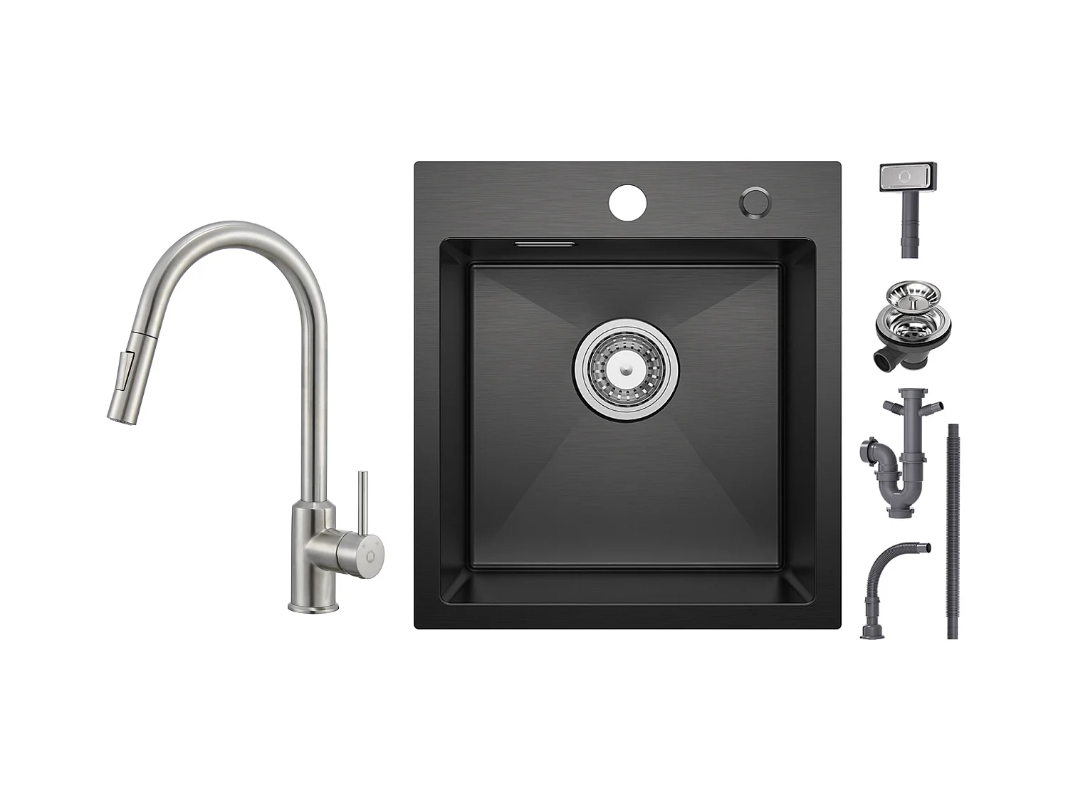 Cecipa max Evier Cuisine 1 Bac Noir 40*45*19CM - Évier Inox 1 Cuve + Mitigeur Cuisine avec Douchette Extractible Robinet avec 2 Modes de Sortie D'eau