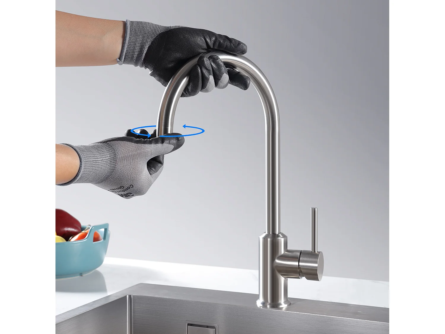 Évier Cuisine 1 Bac 70×44×21CM Évier Inox Noir avec Egouttoir et Vasque + Mitigeur de Cuisine en Inox Brossé