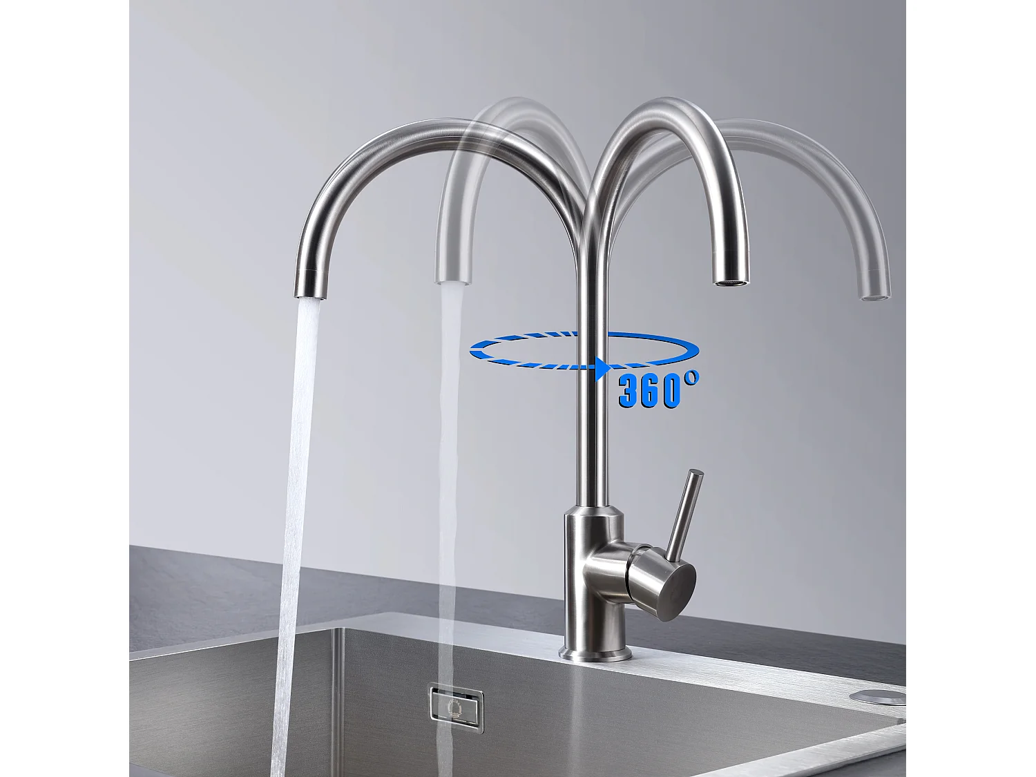 Évier Cuisine 1 Bac 70×44×21CM Évier Inox Noir avec Egouttoir et Vasque + Mitigeur de Cuisine en Inox Brossé