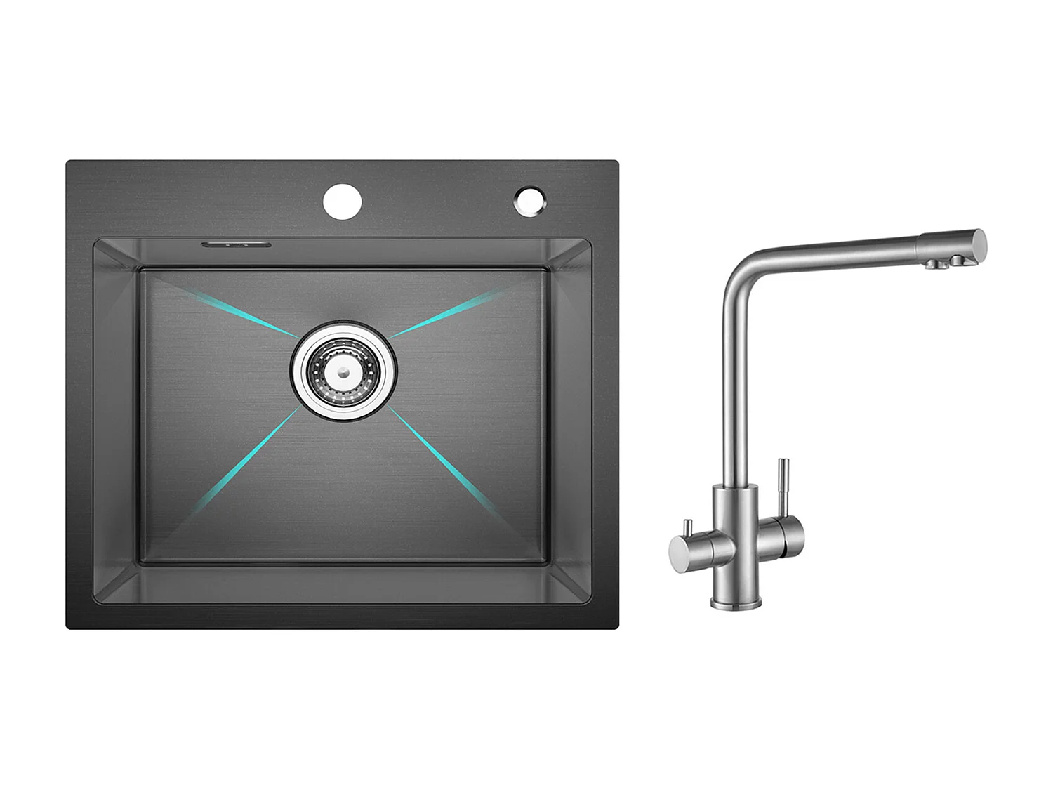 Cecipa MAX Keukenspoelbak 1 Kom 50×45×18,5CM Zwarte RVS Spoelbak + Keukenmengkraan voor Osmosesysteem