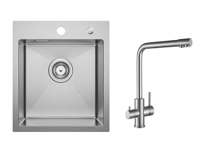 Cecipa MAX keukenspoelbak 1 bak 40 x 45 cm spoelbak van geborsteld roestvrij staal + keukenmengkraan voor osmosesysteem