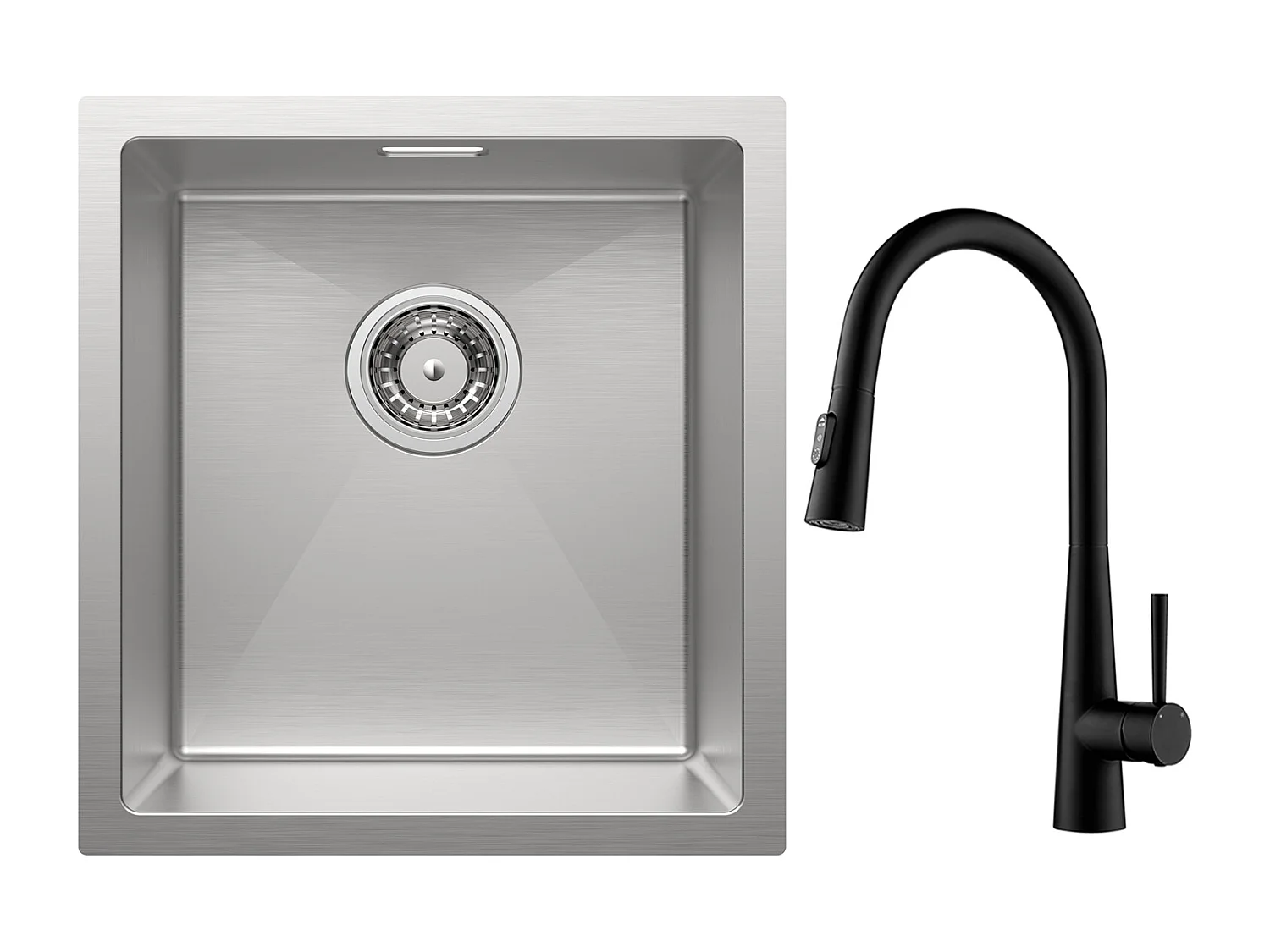 Cecipa max Évier Inox Encastré 40*44cm Évier 1 Bac Brossé + Mitigeur de Cuisine avec Douchette Extractible - Avec 3 Modes de Sortie D'eau - Noir