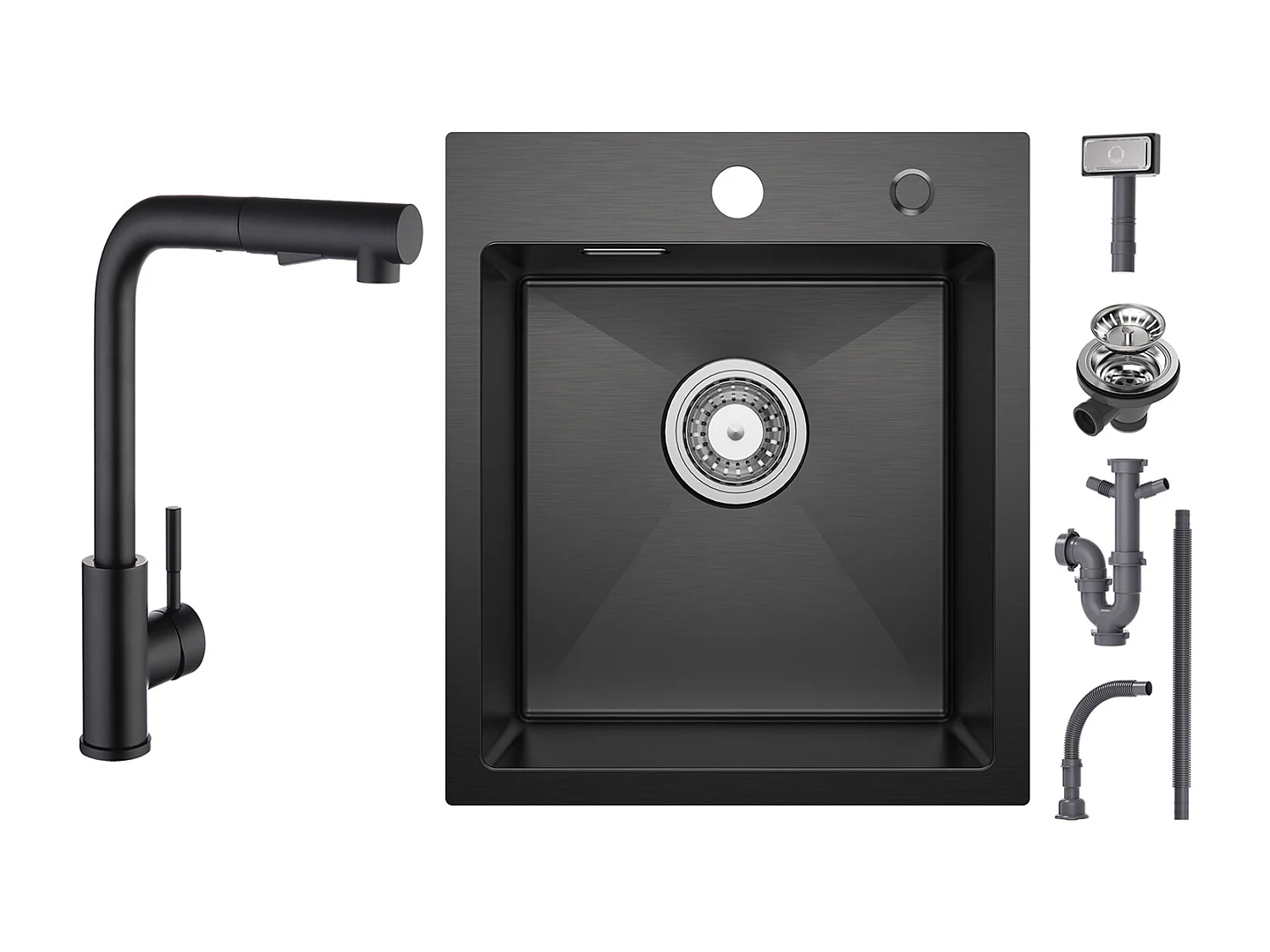 Cecipa max Lavello Cucina 1 Vasca Nero 40*45*19CM - Lavello Acciaio Inox 1 Vasca + Miscelatore Cucina Nero con Doccia Estraibile 2 Modalità Getto