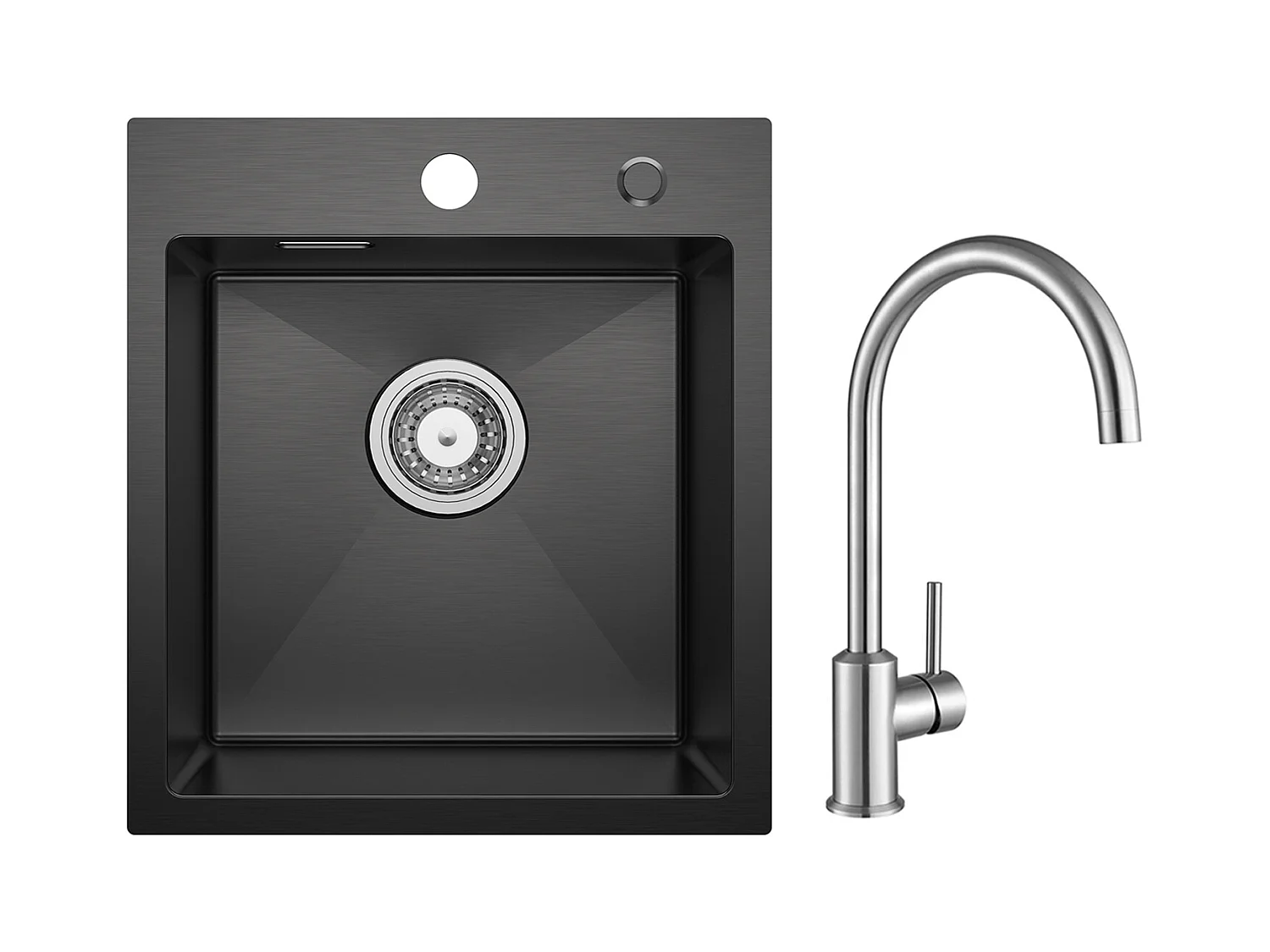 Evier Cuisine 1 Bac Noir Anthracite 40*45*19CM - Évier Inox Évier de Cuisine + Mitigeur de Cuisine en Inox Brossé
