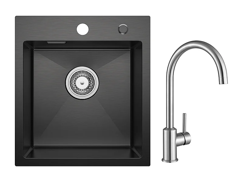 Lavello da cucina 1 vasca Nero Antracite 40*45*19CM - Lavello da cucina in acciaio inox Lavello da cucina + Miscelatore da cucina in acciaio inox spazzolato