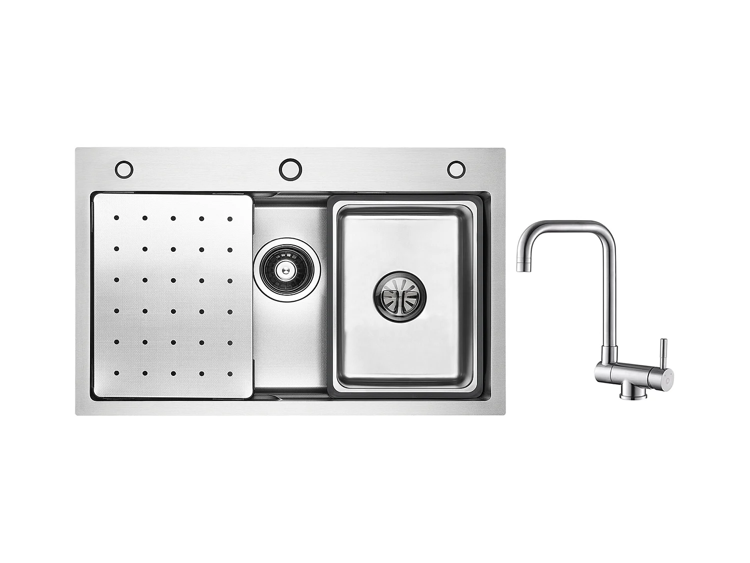 Cecipa max roestvrijstalen spoelbak 70×45×21,5CM met afdruiprek, wastafel en zeepdispenser + opvouwbare keukenkraan geborsteld opvouwbare spoelbakmengkraan