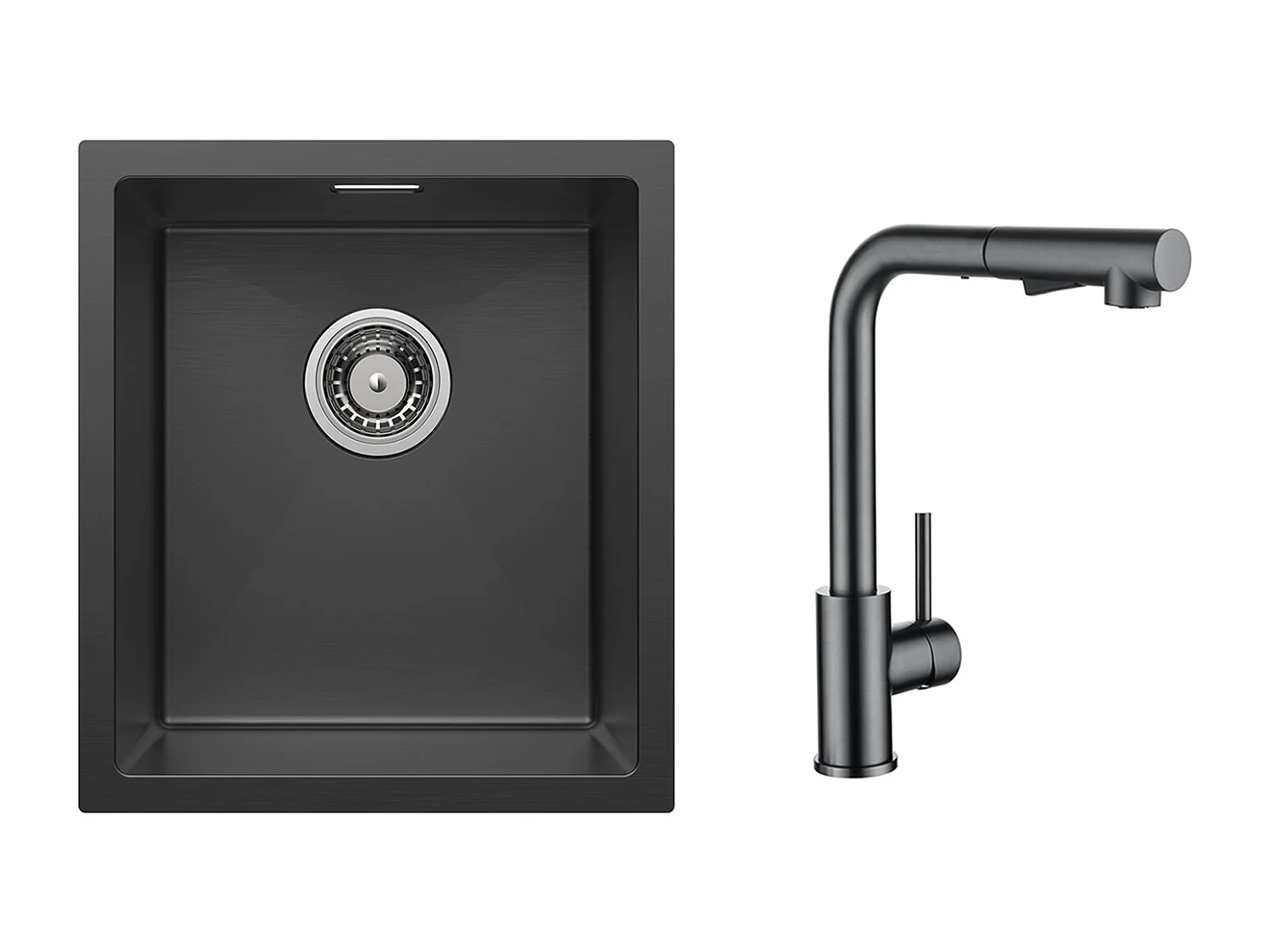 CECIPA MAX Évier Inox 40*44*19 cm Évier 1 Bac Évier de Cuisine Noir + Mitigeur Cuisine Avec Douchette Extractible