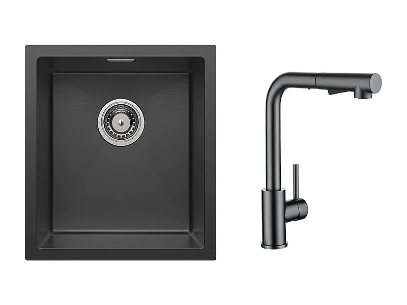 CECIPA MAX Évier Inox 40*44*19 cm Évier 1 Bac Évier de Cuisine Noir + Mitigeur Cuisine Avec Douchette Extractible