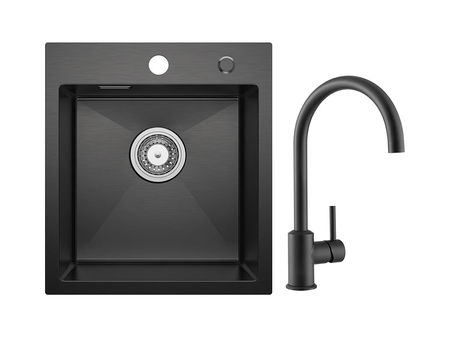 Evier Cuisine 1 Bac Noir Anthracite 40*45*19CM - Évier Inox Évier de Cuisine + Mitigeur de Cuisine en Inox Noir