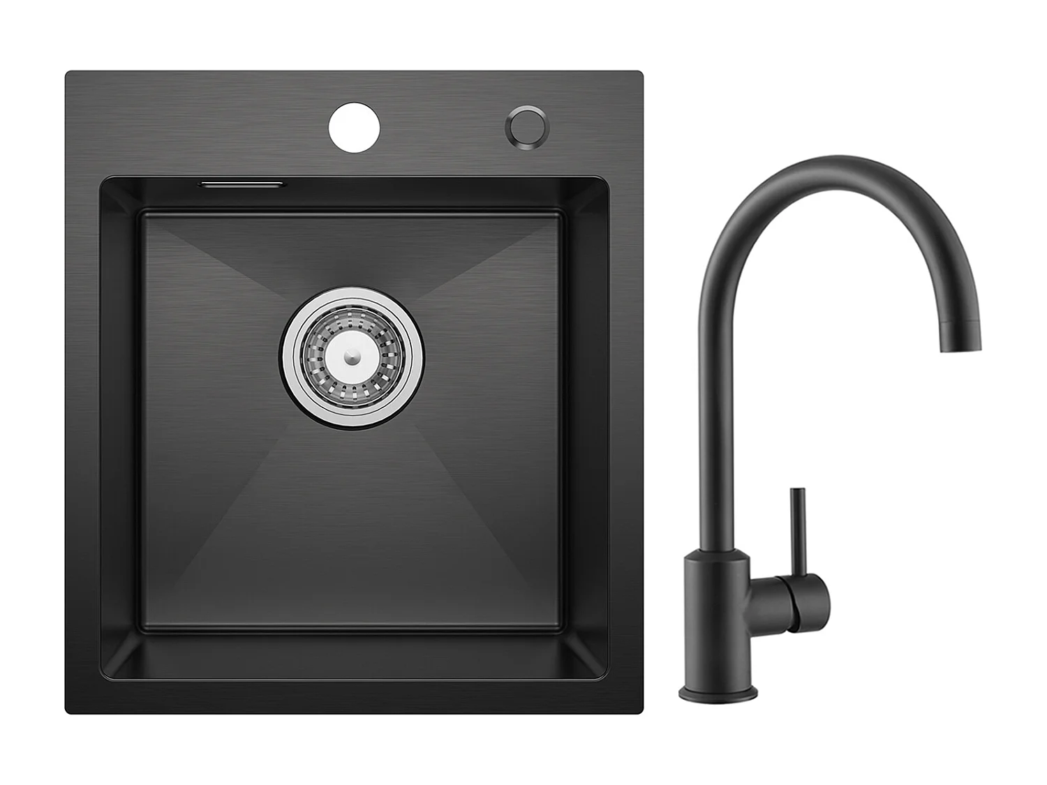 Evier Cuisine 1 Bac Noir Anthracite 40*45*19CM - Évier Inox Évier de Cuisine + Mitigeur de Cuisine en Inox Noir