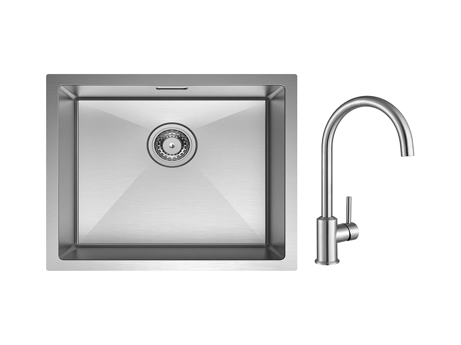 CECIPA MAX Évier de Cuisine 1 Bac Brossé Évier Inox 50*44CM + Mitigeur de Cuisine en Inox Brossé