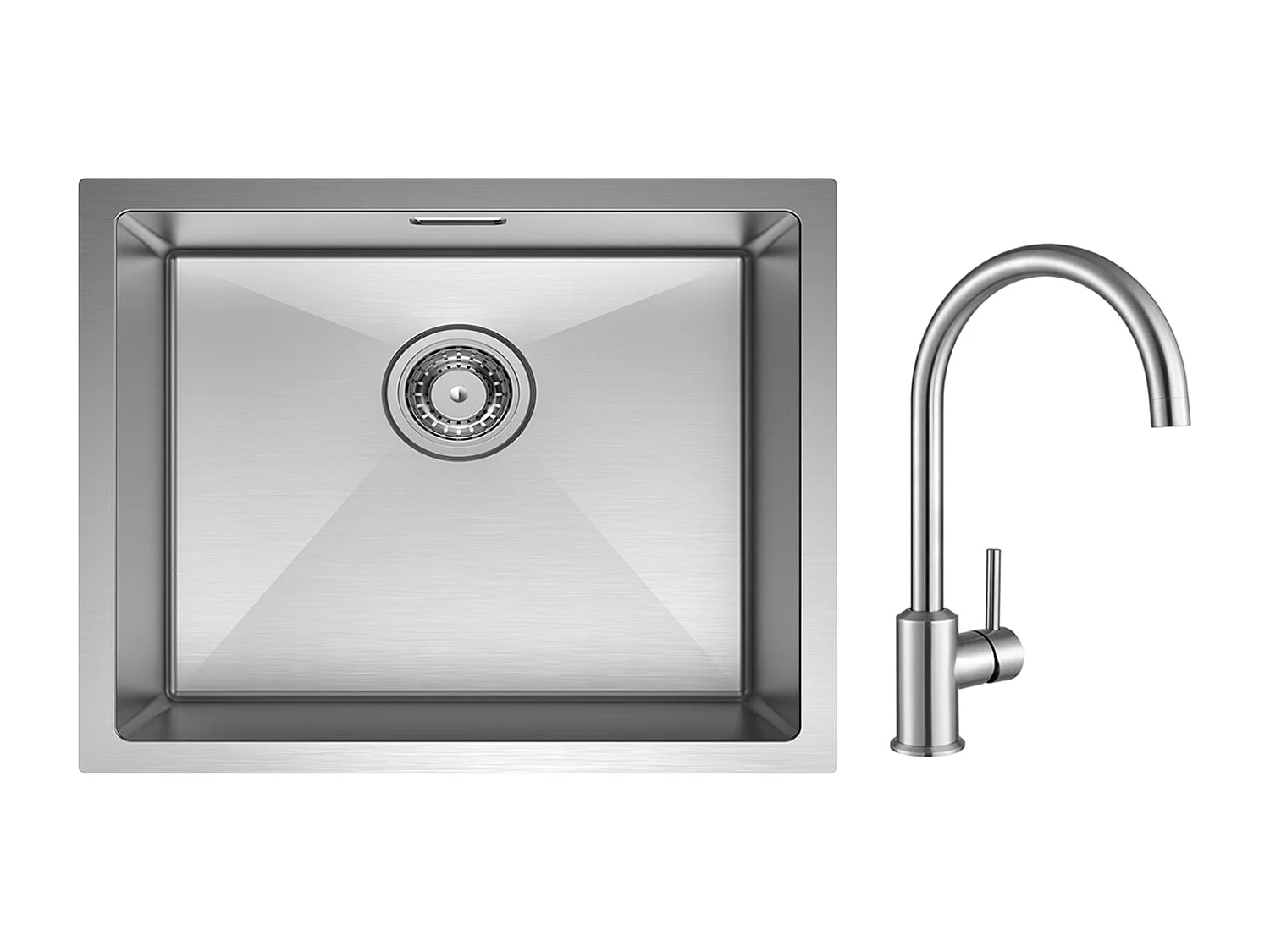 CECIPA MAX Évier de Cuisine 1 Bac Brossé Évier Inox 50*44CM + Mitigeur de Cuisine en Inox Brossé