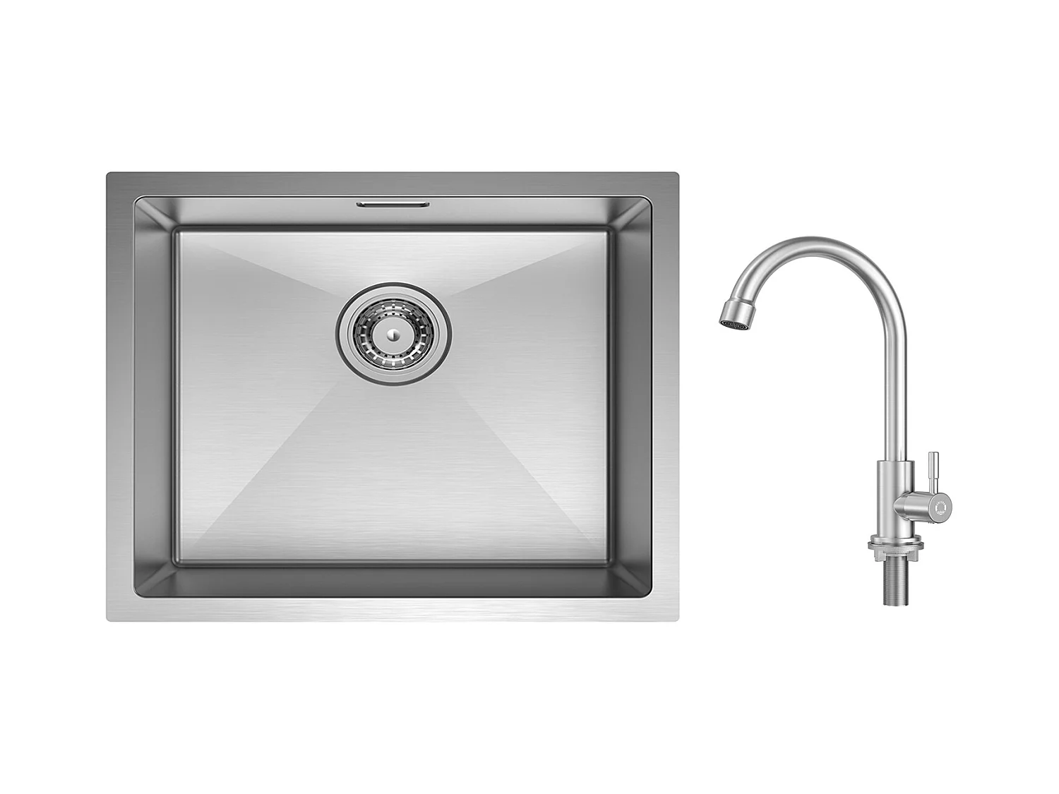 CECIPA MAX Keukenspoelbak 1 Kom Geborsteld RVS Spoelbak 50*44CM + Koud Water Keukenkraan, Geborsteld
