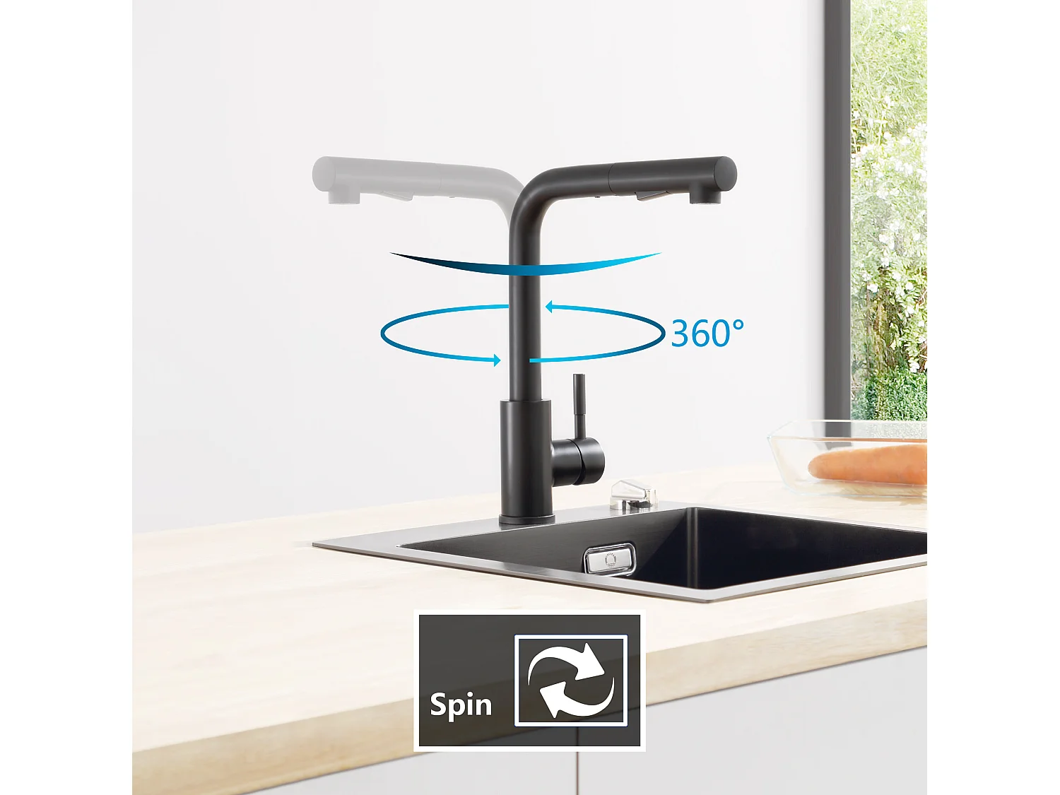 Cecipa max Keukenspoelbak 1 Kom 70×44×21CM Zwart Inbouwspoelbak met Afdruiprek en Wastafel + Keukenmengkraan met Uittrekbare Sproeier Zwart