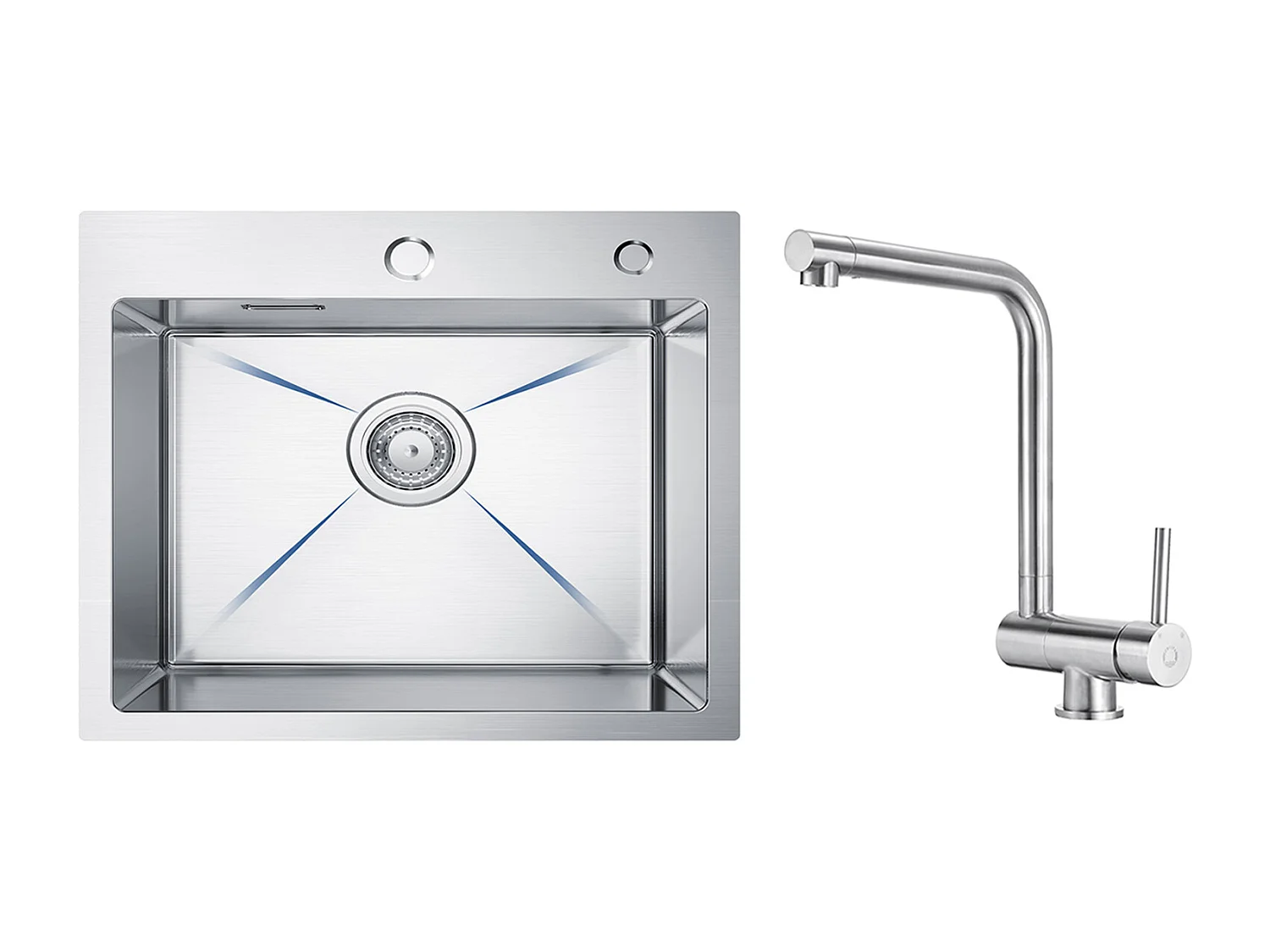 CECIPA MAX Évier Cuisine 1 Bac 50×45×18.5CM Évier Inox Brossé + Mitigeur de Cuisine Rabattable Brossé