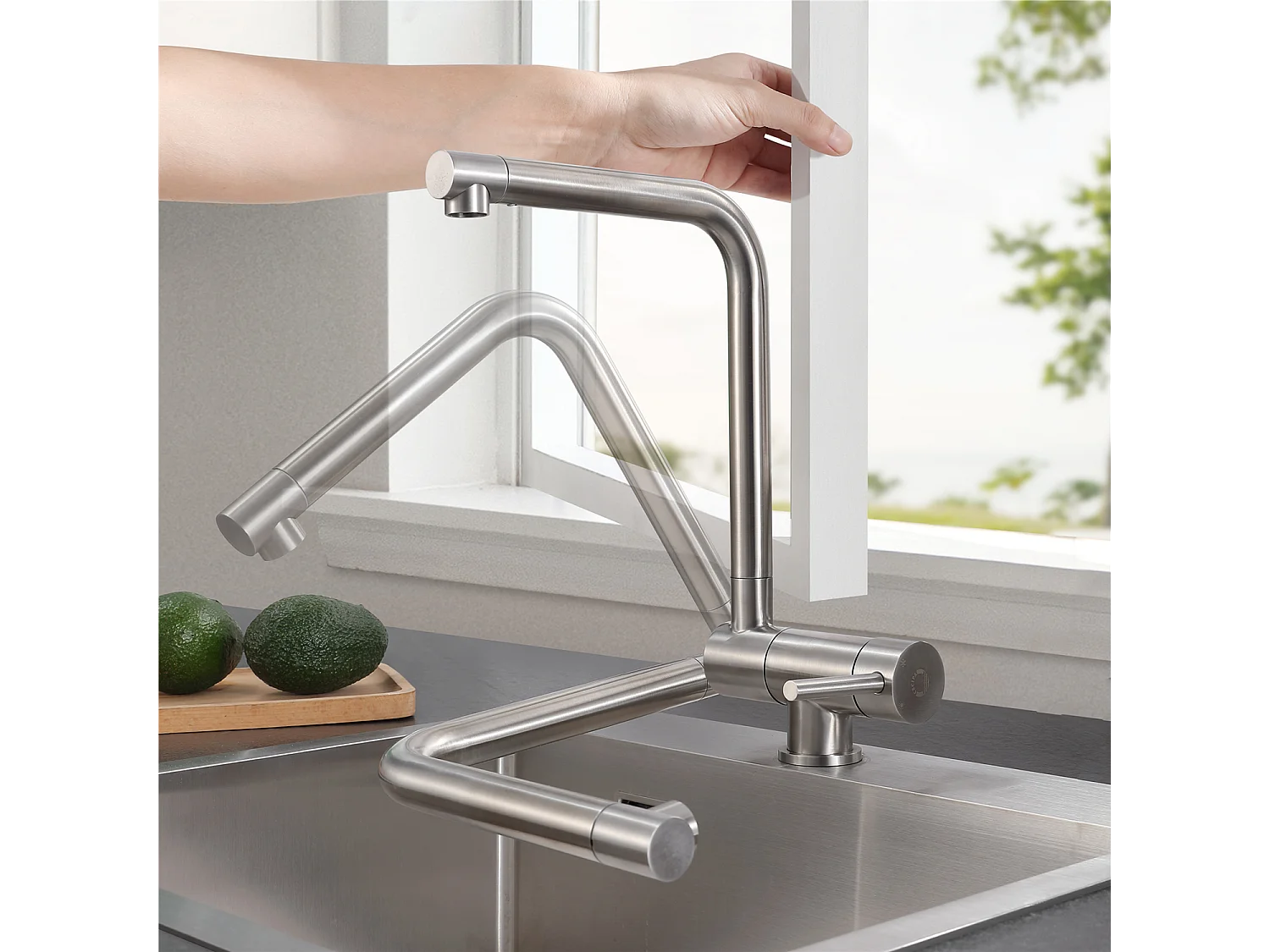 CECIPA MAX Évier Cuisine 1 Bac 50×45×18.5CM Évier Inox Brossé + Mitigeur de Cuisine Rabattable Brossé