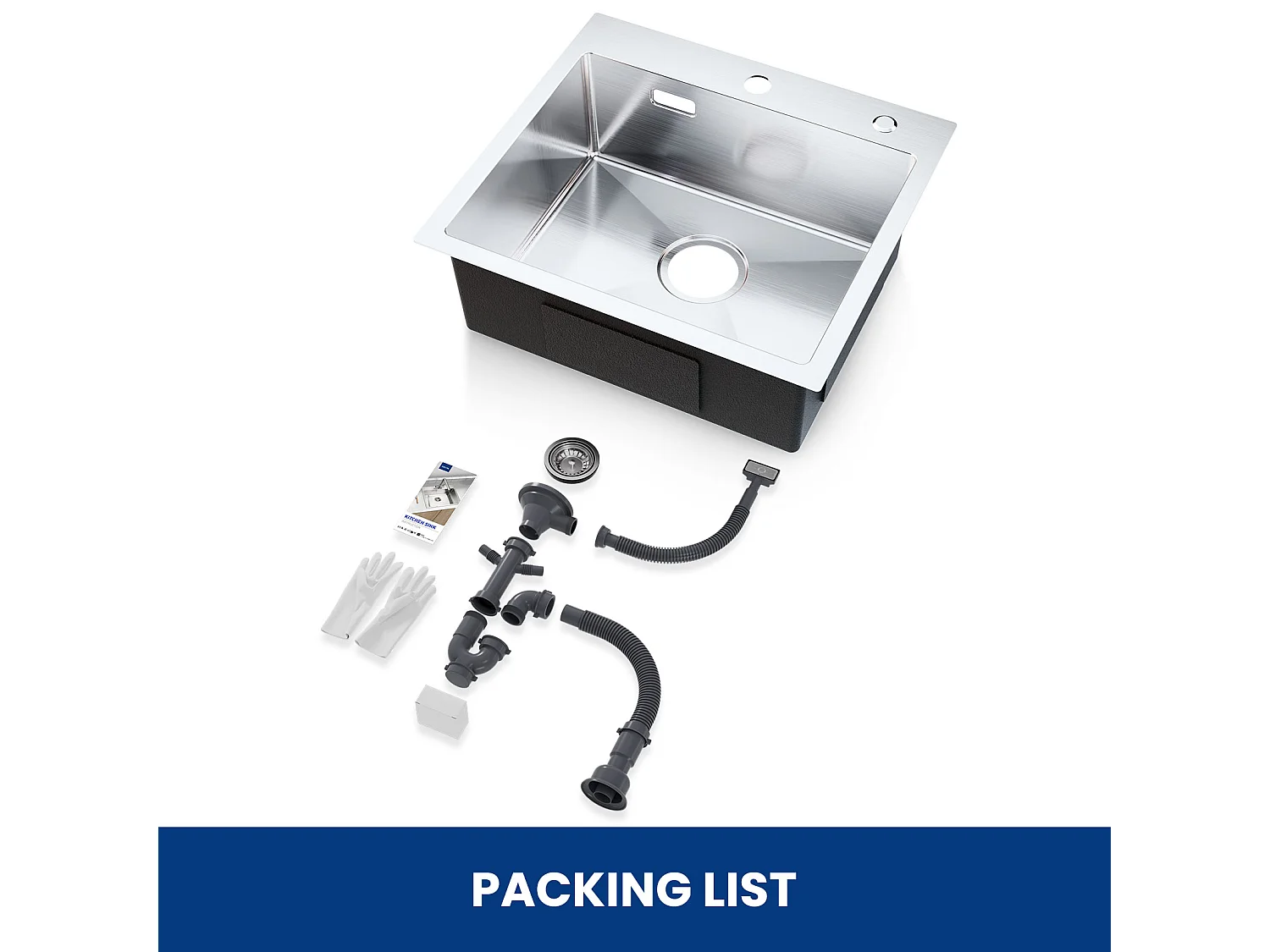 Cecipa max Lavello Inox Lavello Cucina 1 Vasca 50×45 cm Lavello Cucina Spazzolato + Miscelatore Cucina Nero Con Doccetta Estraibile, Girevole 360°