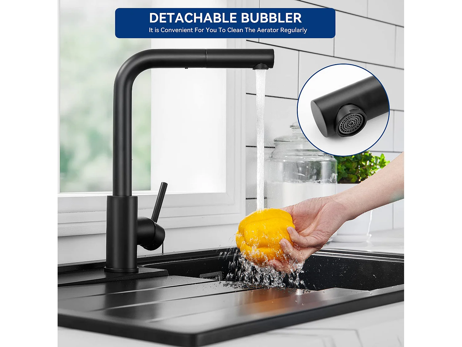 Cecipa max Lavello Inox Lavello Cucina 1 Vasca 50×45 cm Lavello Cucina Spazzolato + Miscelatore Cucina Nero Con Doccetta Estraibile, Girevole 360°
