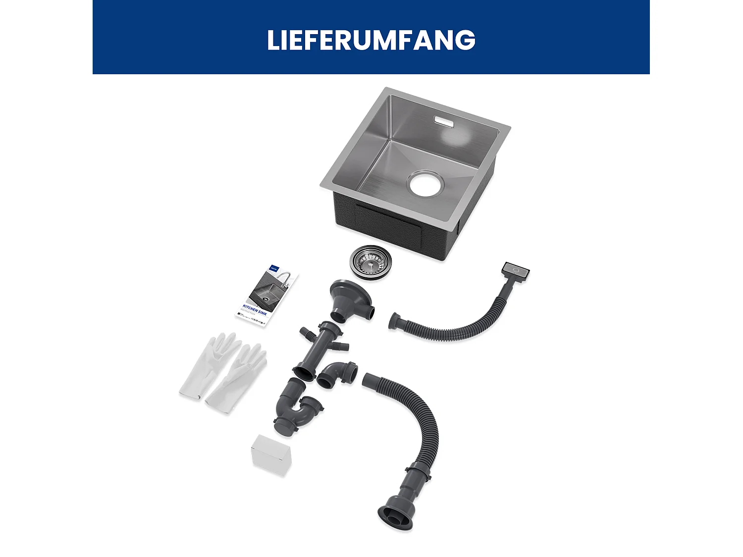 Cecipa MAX keukenspoelbak 1 bak 40x44x19 cm spoelbak van geborsteld roestvrij staal + 3-weg spoelbakmengkraan, 2 hendels, zwart