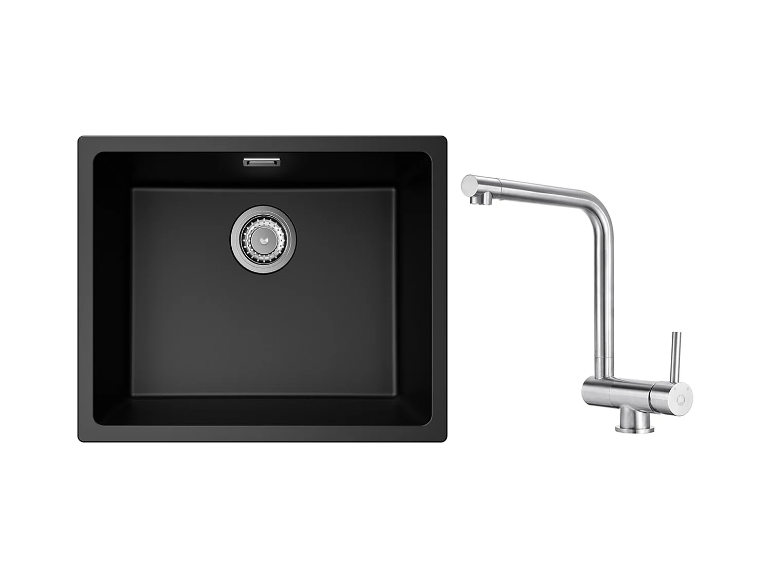 Cecipa MAX Évier de Cuisine 1 Bac 40x44x19 cm Évier Inox Brossé + Mitigeur Evier à 3 Voies, 2 Leviers, Noir