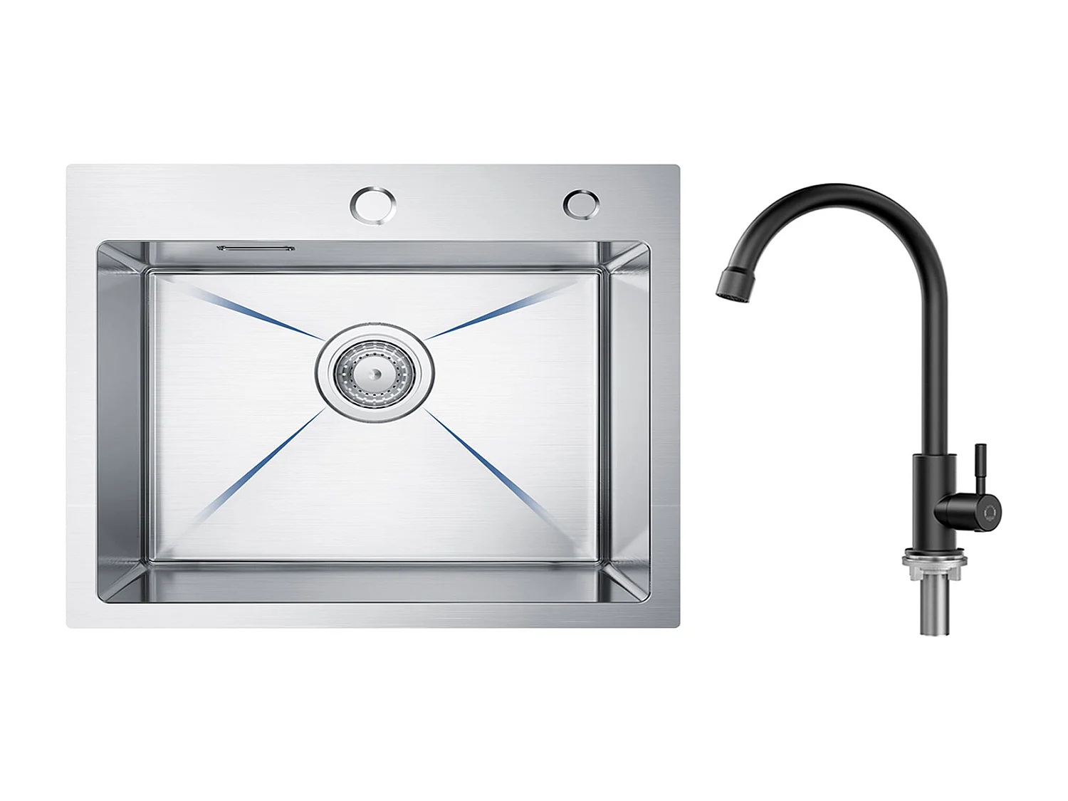 CECIPA MAX Lavello da Cucina 1 Vasca 50×45×18,5 CM Lavello in Acciaio Inossidabile Spazzolato + Rubinetto da Cucina con Acqua Fredda, Nero