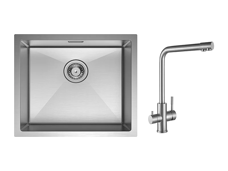 CECIPA MAX Einzelbecken Küchenspüle gebürstet Edelstahlspüle 50*44CM + Küchenmixer für Osmoseanlage