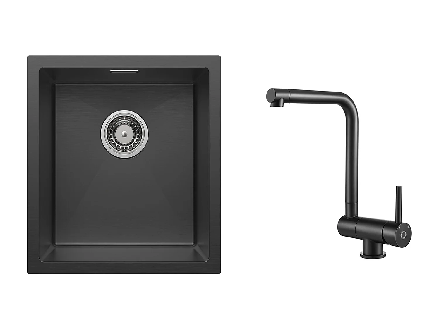 CECIPA MAX Évier Inox 40*44*19 cm Évier 1 Bac Évier de Cuisine Noir + Mitigeur de Cuisine Rabattable Noir