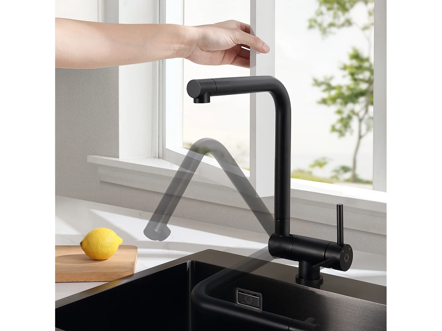 CECIPA MAX Évier Inox 40*44*19 cm Évier 1 Bac Évier de Cuisine Noir + Mitigeur de Cuisine Rabattable Noir