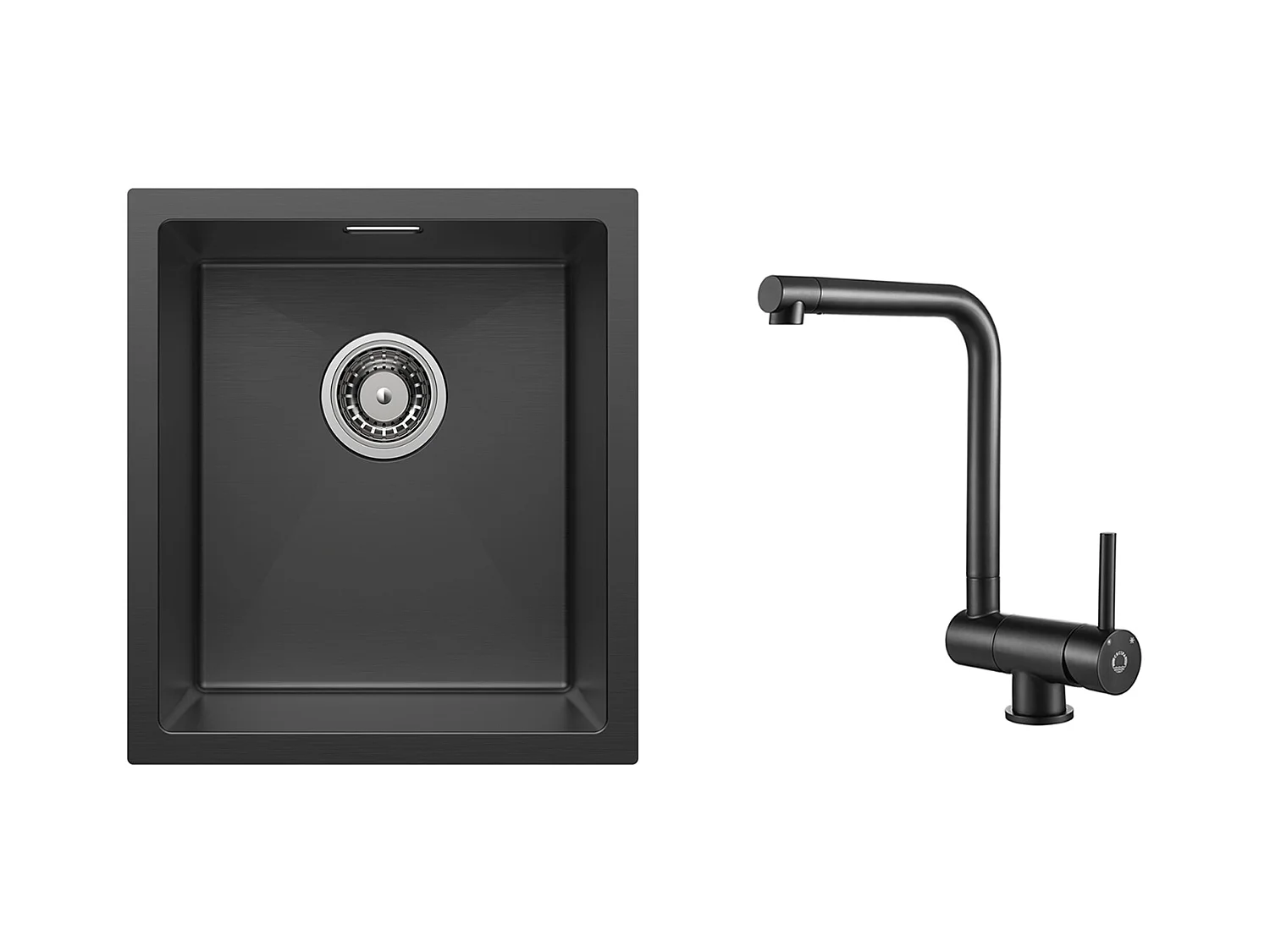 CECIPA MAX Évier Inox 40*44*19 cm Évier 1 Bac Évier de Cuisine Noir + Mitigeur de Cuisine Rabattable Noir