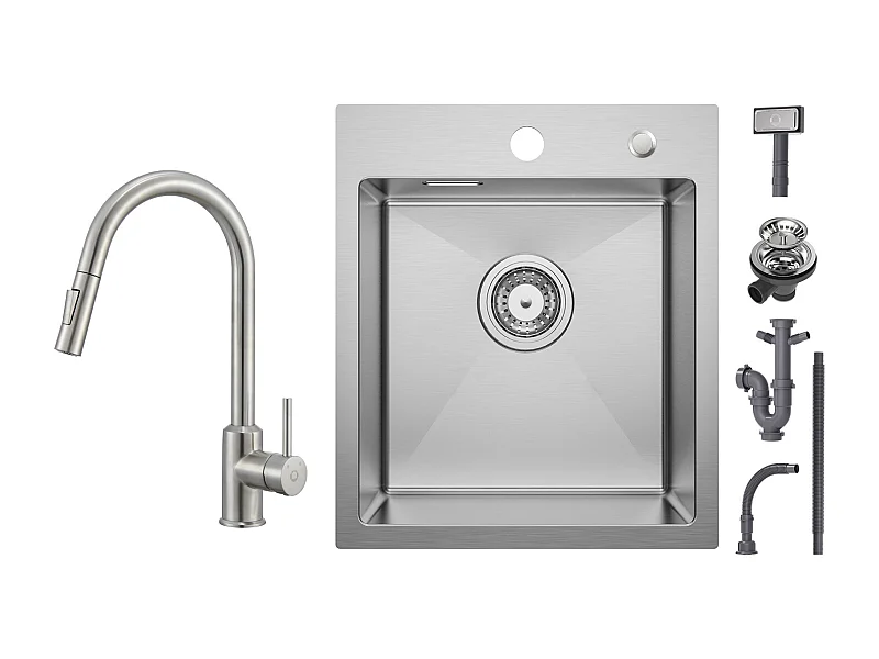 Lavello Cecipa max 1 Vasca cm 40×45 Lavello Acciaio Inox Spazzolato 1 Vasca + Miscelatore Cucina con Doccetta Estraibile con 2 Modalità di Uscita Acqua