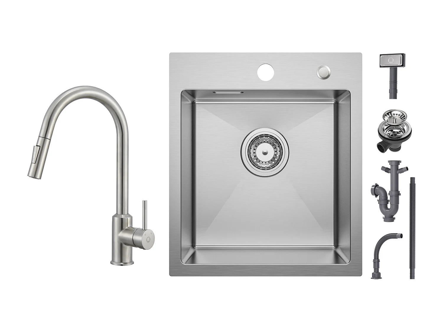 Lavello Cecipa max 1 Vasca cm 40×45 Lavello Acciaio Inox Spazzolato 1 Vasca + Miscelatore Cucina con Doccetta Estraibile con 2 Modalità di Uscita Acqua