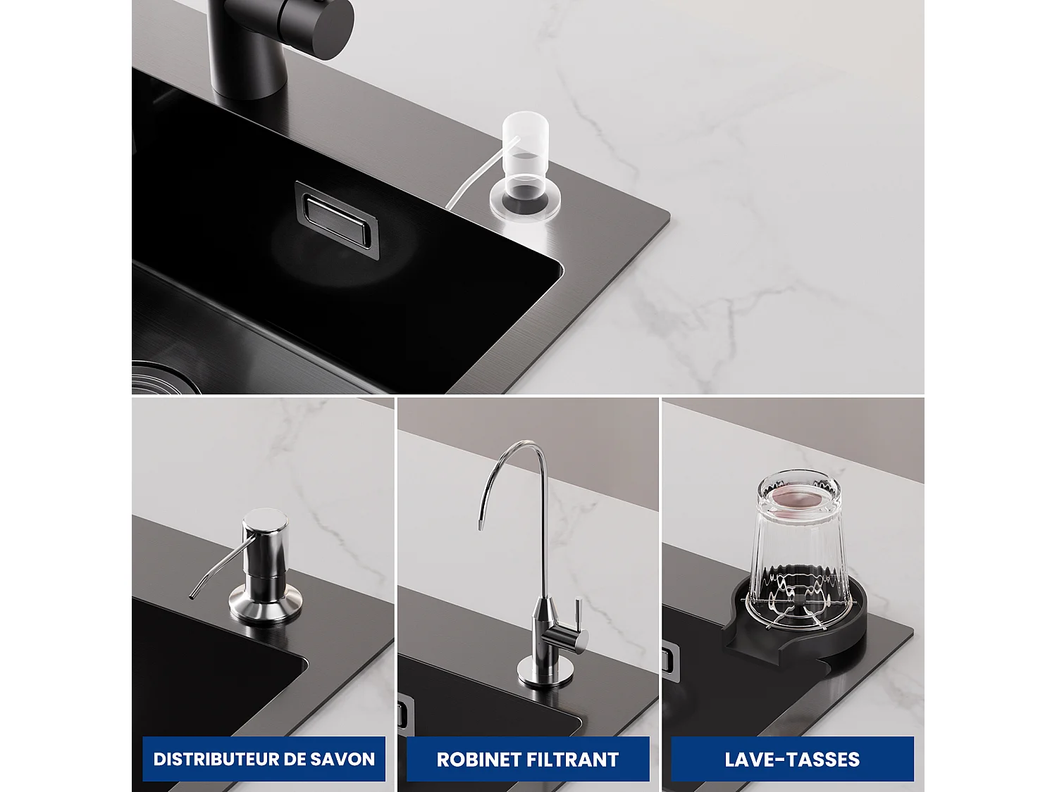 Lavello Cucina Cecipa max Acciaio Inox 60×45cm, Lavello 1 Vasca con Cestello Scarico + Miscelatore con Doccia Estraibile, 3 Modalità di Scarico Acqua, Spazzolato