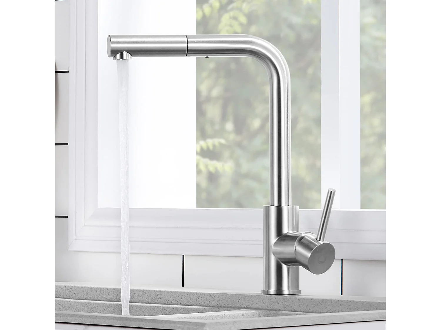 CECIPA MAX  Évier 1 Bac 50*44cm Évier de Cuisine en Inox Brossé + Mitigeur de Cuisine Avec Douchette Extractible, Brossé