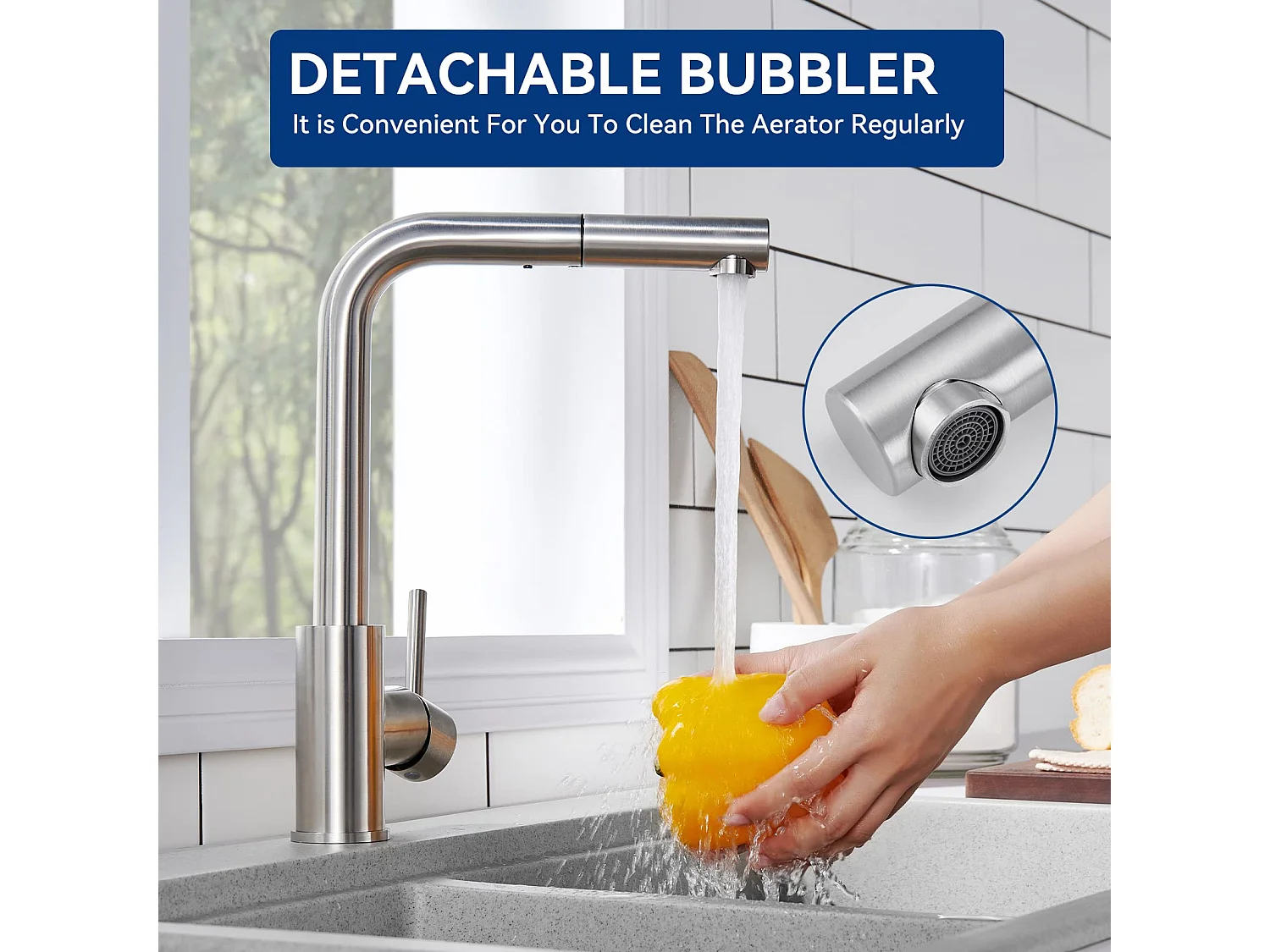 CECIPA MAX  Évier 1 Bac 50*44cm Évier de Cuisine en Inox Brossé + Mitigeur de Cuisine Avec Douchette Extractible, Brossé