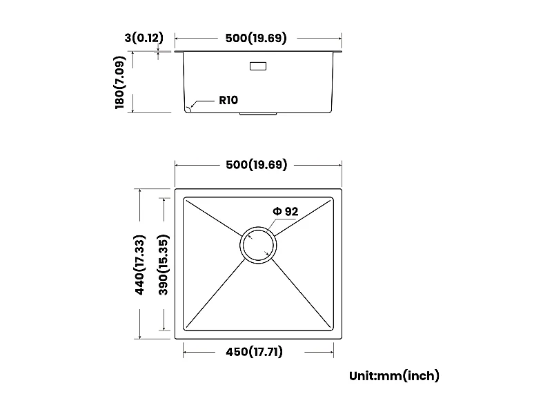 CECIPA MAX 1 spoelbak 50*44cm geborsteld roestvrij staal keukenspoelbak + keukenmengkraan met uittrekbare spray, geborsteld