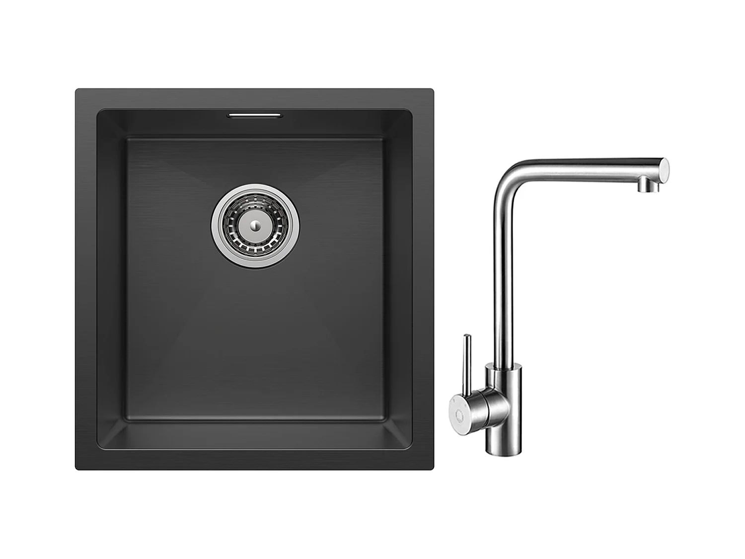 CECIPA MAX Lavello in Acciaio Inox 40*44*19 cm Lavello 1 Vasca Lavello Cucina Nero + Miscelatore Lavello Girevole a 360° Spazzolato