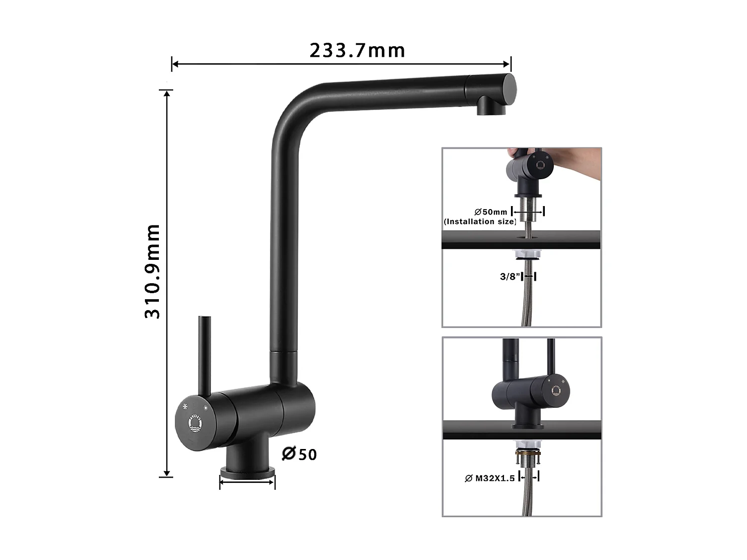 Fregadero de cocina 1 seno 70×44×21CM Fregadero de acero inoxidable negro con escurridor y lavabo + Mezclador de cocina plegable negro