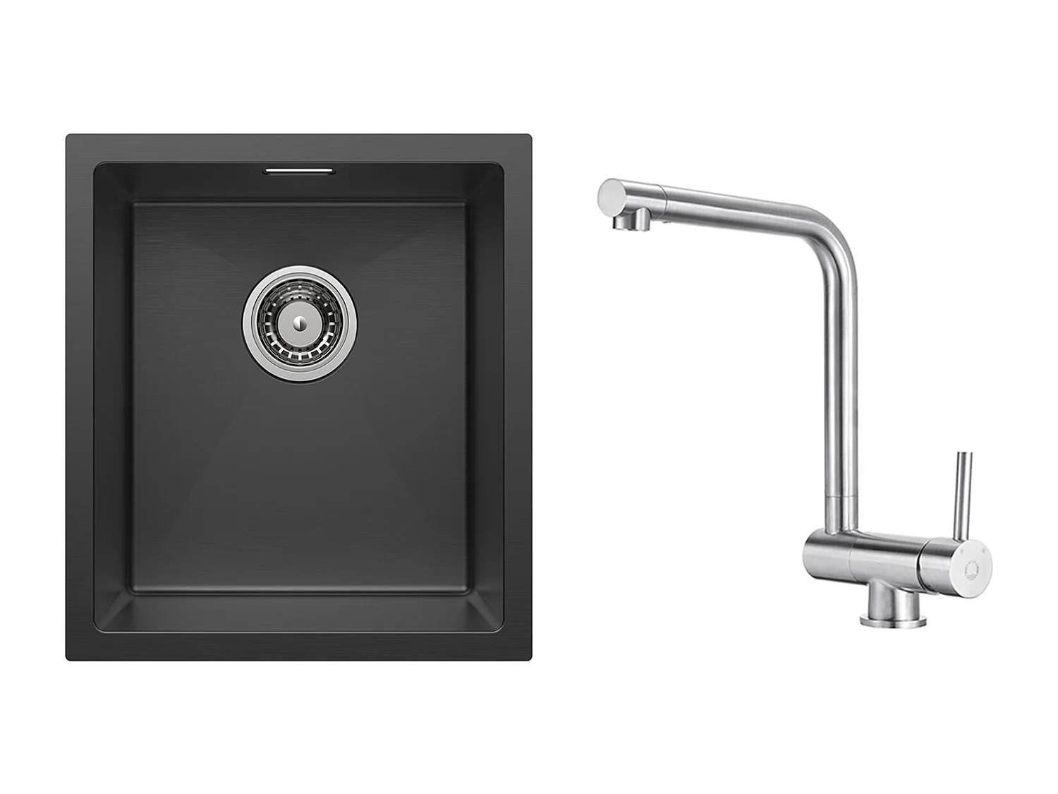 CECIPA MAX Évier Inox 40*44*19 cm Évier 1 Bac Évier de Cuisine Noir + Mitigeur de Cuisine Rabattable Brossé