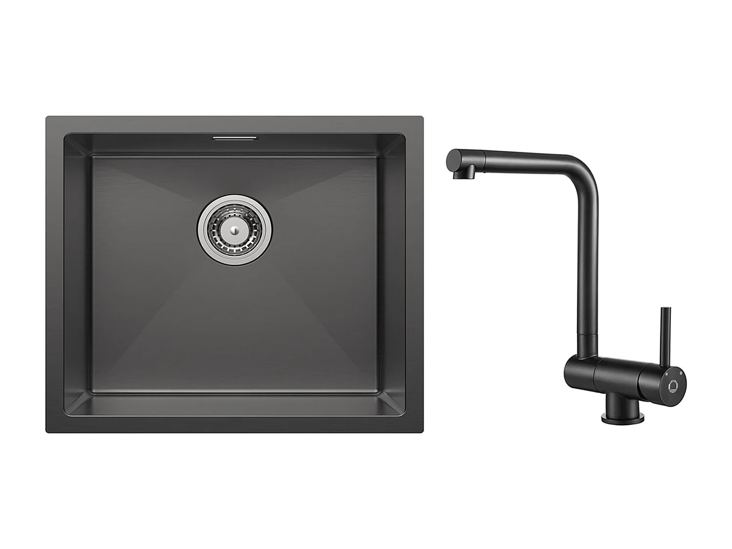 CECIPA MAX Évier de Cuisine 1 Bac Évier Inox 50*44CM Noir Anthracite + Mitigeur de Cuisine Rabattable Noir