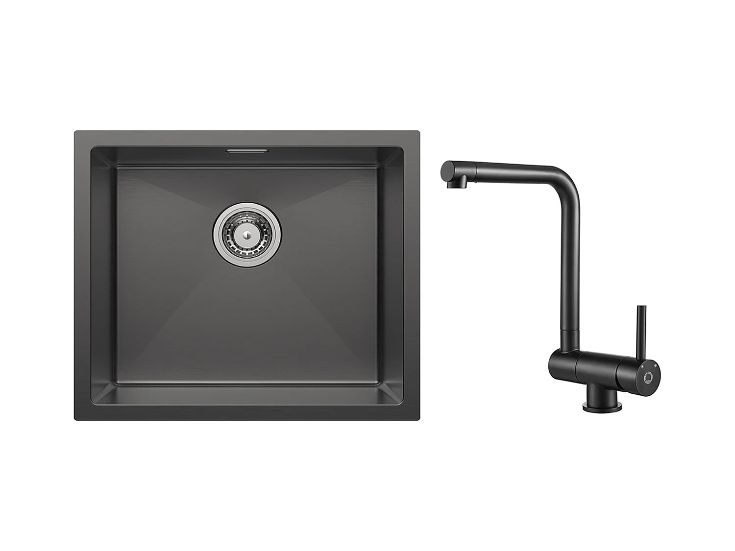 CECIPA MAX 1 Becken Küchenspüle Edelstahlspüle 50*44CM Anthrazit Schwarz + Schwarze klappbare Küchenmischbatterie