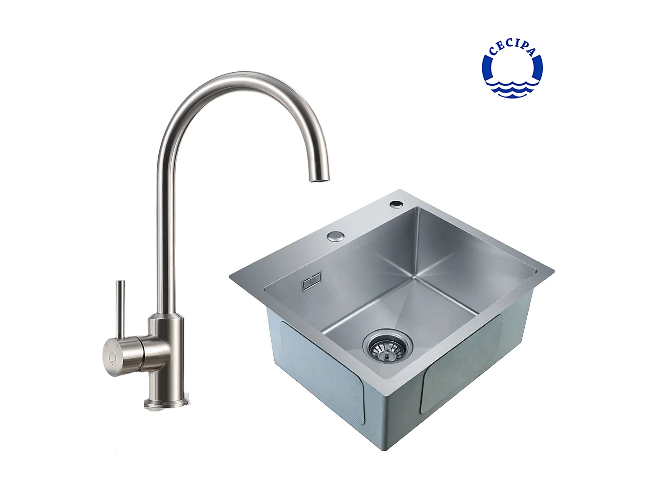 Cecipa max 2 in 1 spoelbak 1 kom geborsteld roestvrij vierkante spoelbak 50*45*18,5cm + chroom keukenkraan