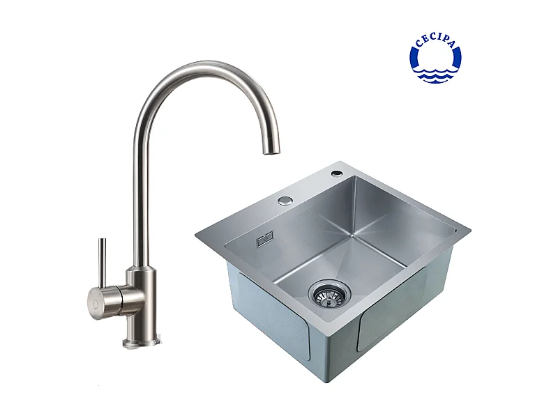 Cecipa max 2 in 1 spoelbak 1 kom geborsteld roestvrij vierkante spoelbak 50*45*18,5cm + chroom keukenkraan