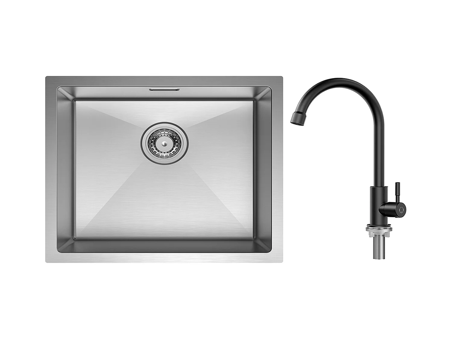 CECIPA MAX Aanrecht 1 Kom Geborsteld RVS Spoelbak 50*44CM + Koud Water Keukenkraan, Zwart
